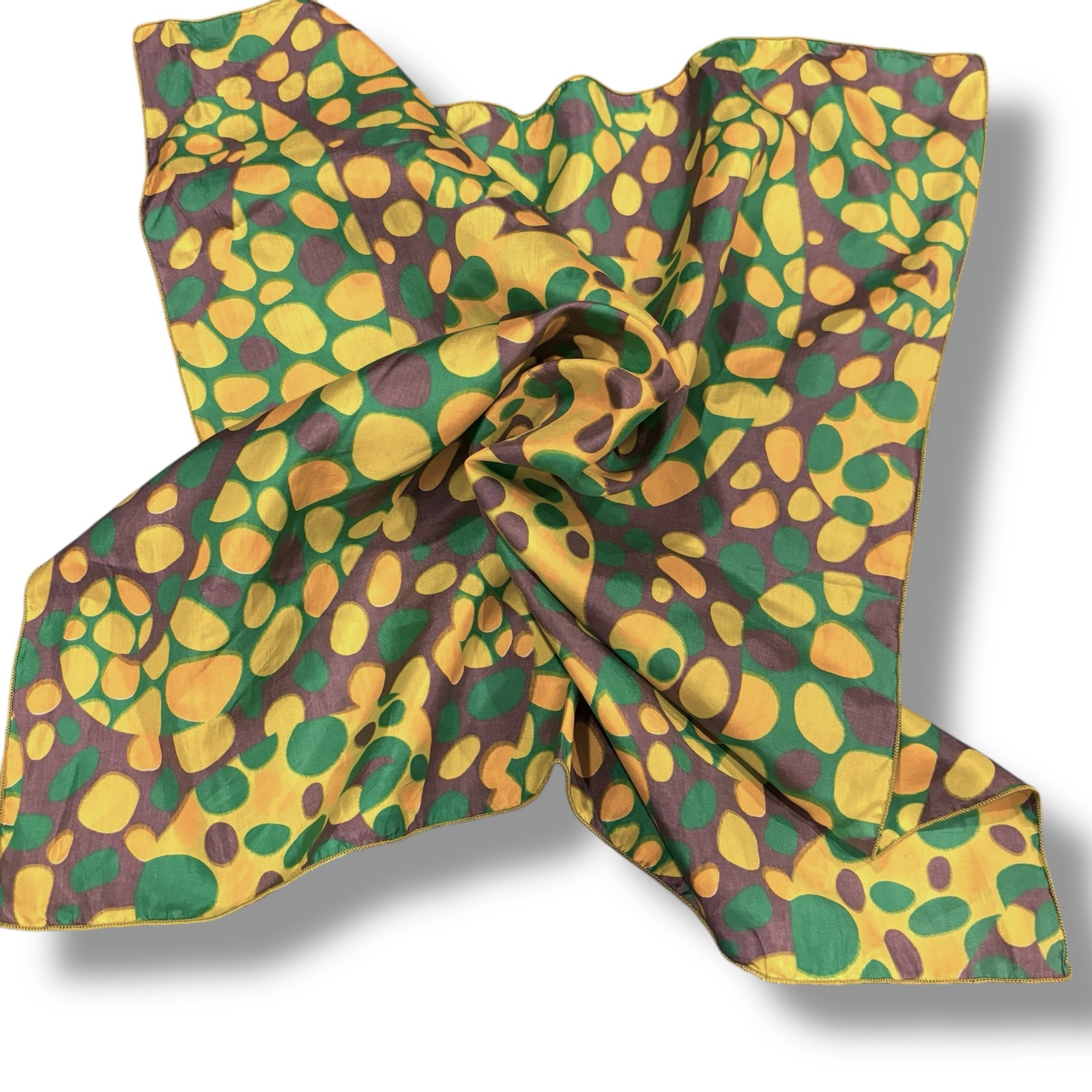 Green  Yellow Abstract Paisley Silk Scarf